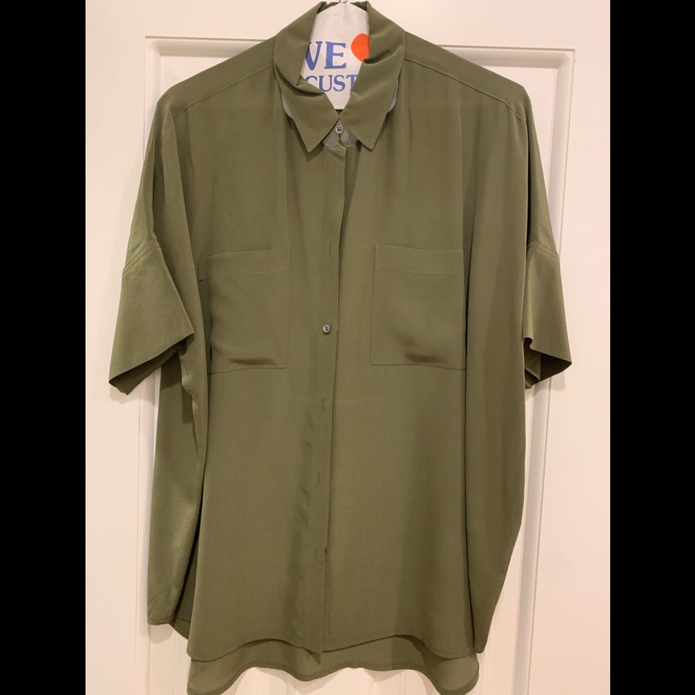 Madewell silk shirt w collar color olive